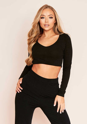 Maila Black Mix & Match Ribbed V Plunge Crop Top