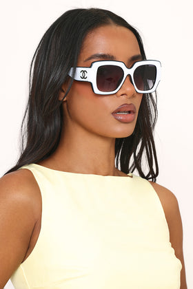 Side Logo Contrast Detail Oversized Sunglasses In White