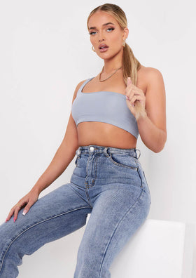 Hannah Blue Double Thick One Shoulder Crop Top