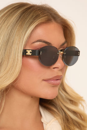 Oval Shaped Side Logo Detail Sunglassed In Black
