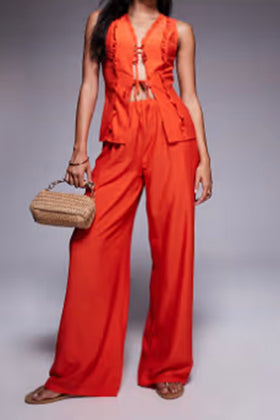 Ella Orange Frill Detail Wide Leg Trousers