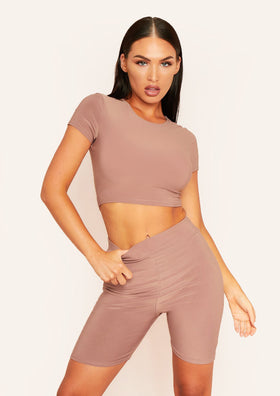 Areeta Mocha Cap Sleeve Smooth Cropped T-Shirt