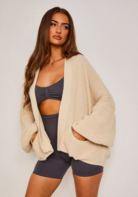 Devyn Beige Balloon Sleeve Cardigan