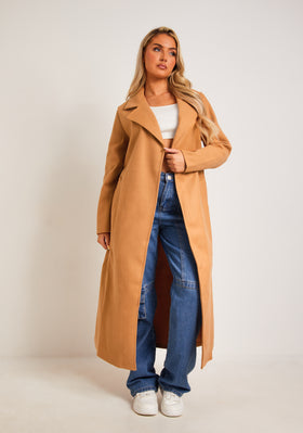 Layla Camel Long Belted Formal Coat