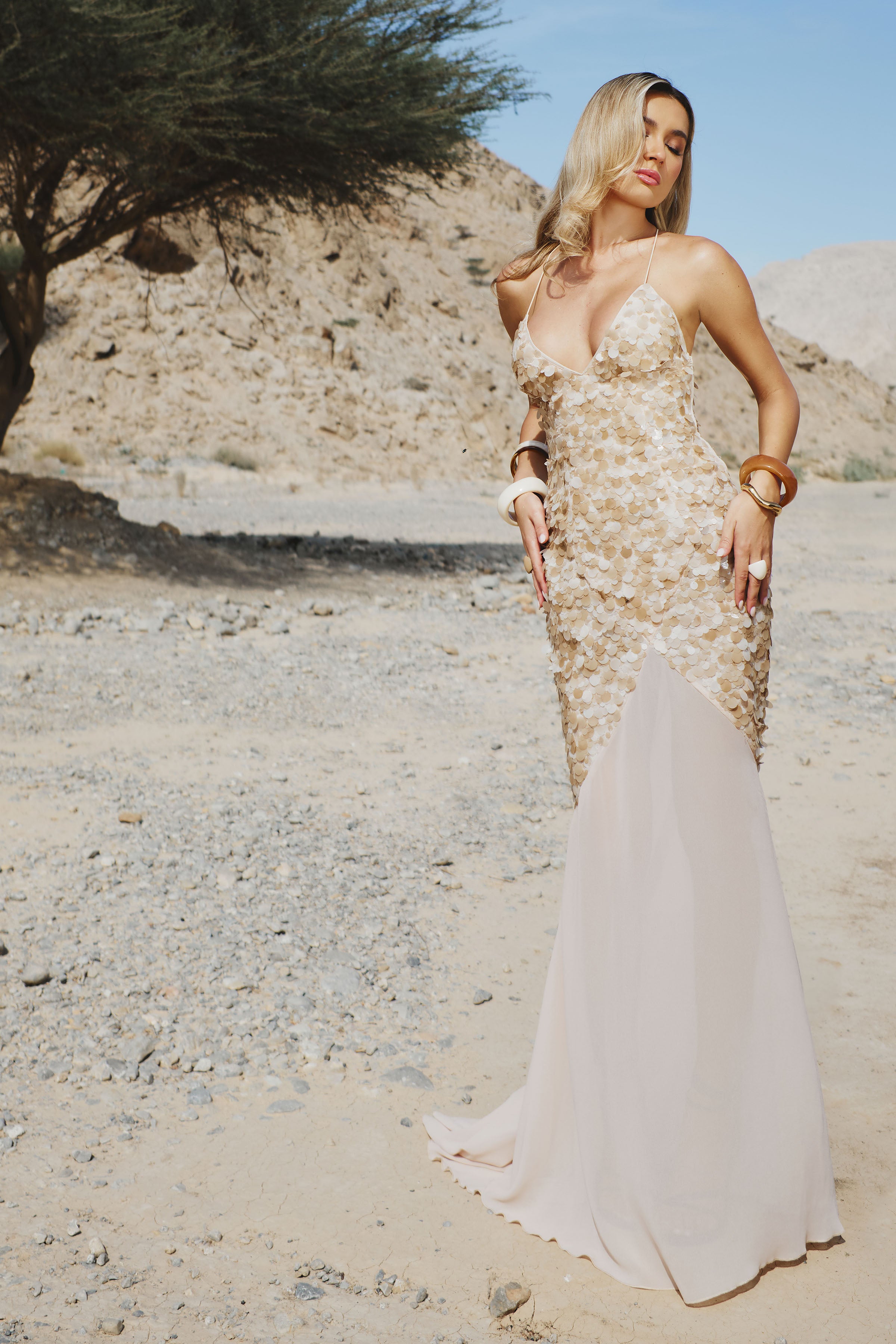 Taupe Sequin Maxi Dress