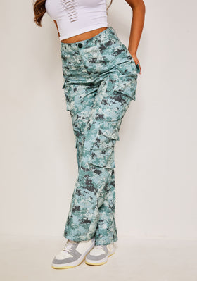 Roxxi Grey Multi Printed Twill Cargo Trousers