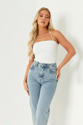 Jasmine White Ruffle Halterneck Top