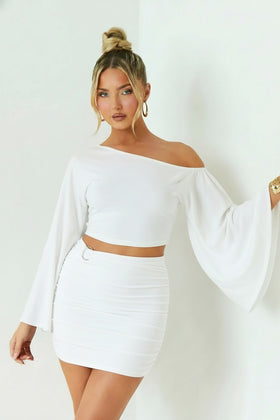 Sarah White Off Shoulder Drape Detail Top