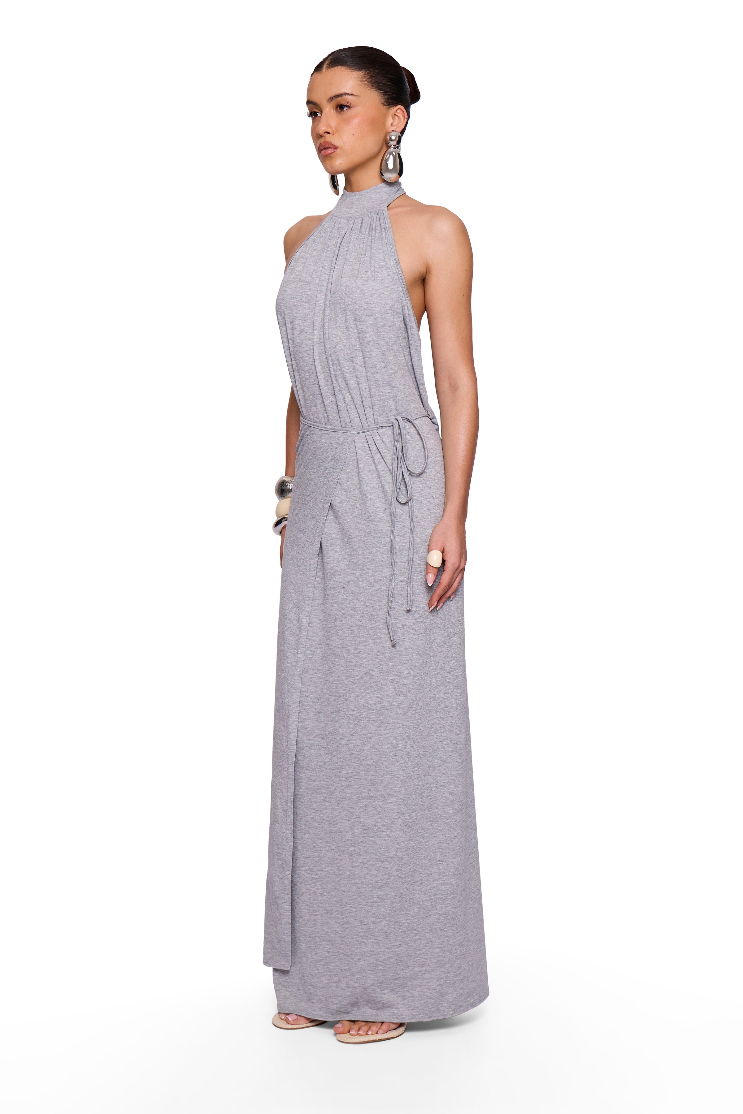Grey Marl Tie Maxi Dress