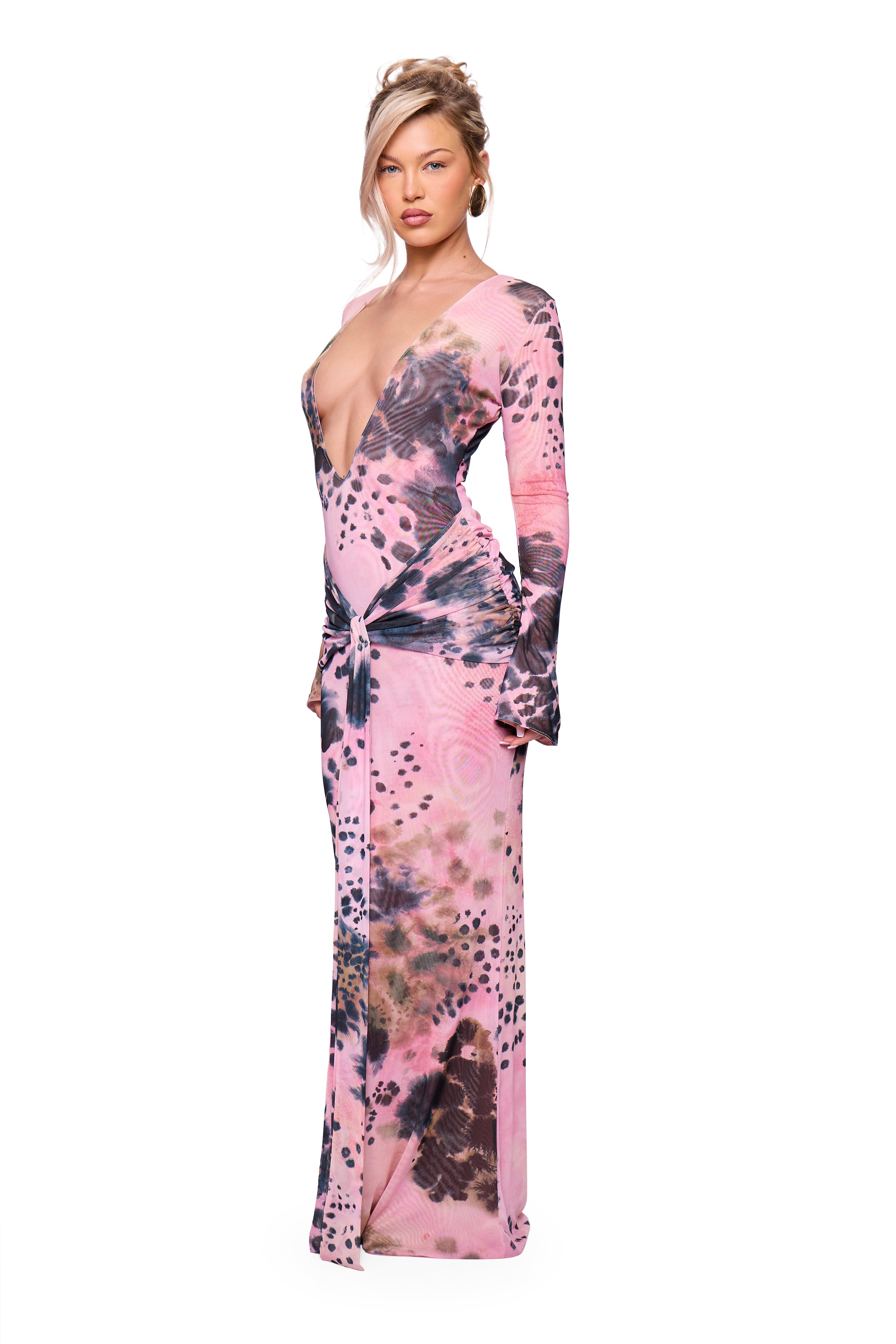 Pink Printed Drape Maxi Dress