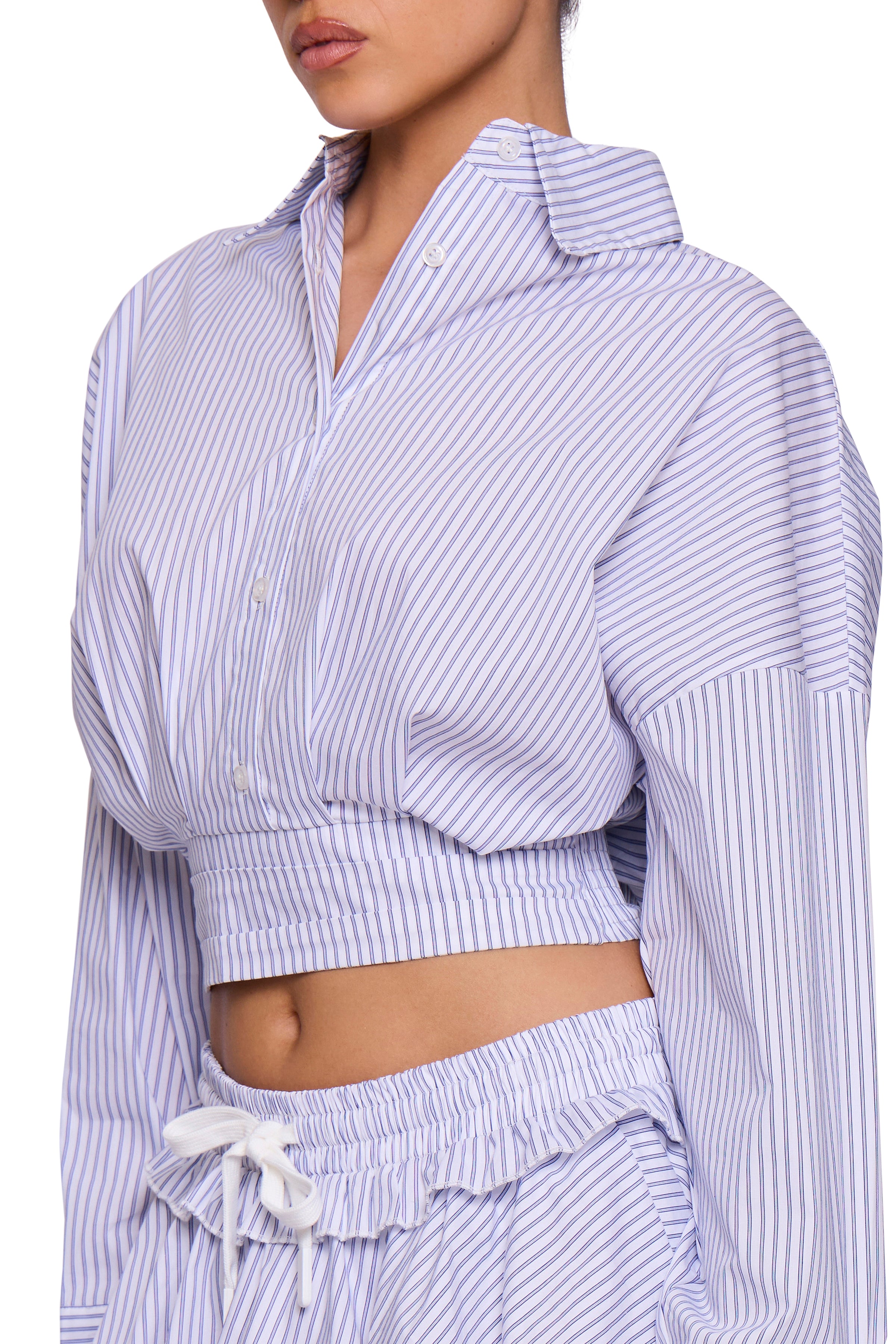 Blue Pinstripe Cropped Shirt