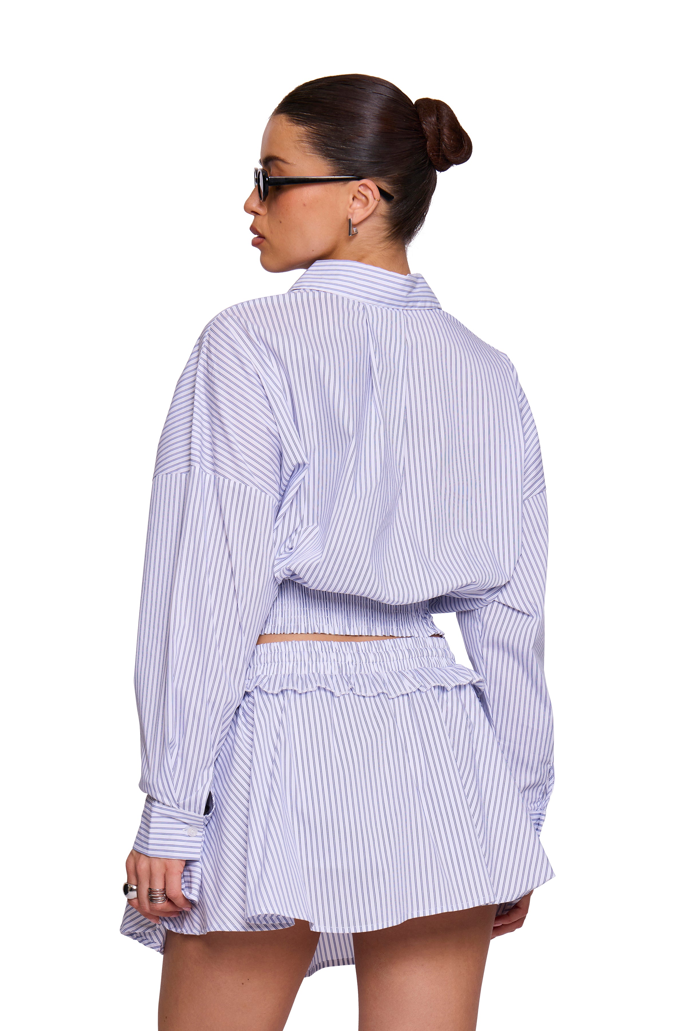 Blue Pinstripe Cropped Shirt