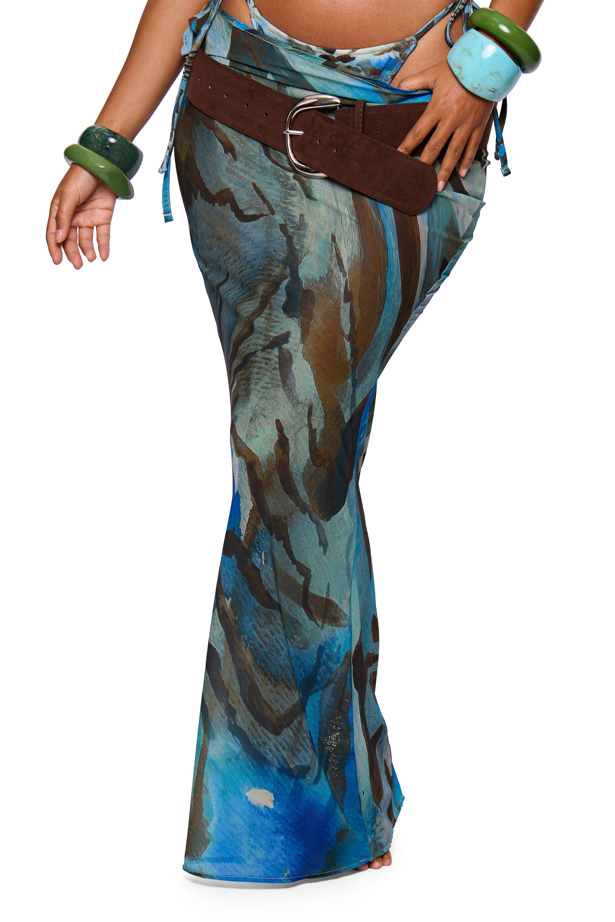 Green Printed Maxi Skirt