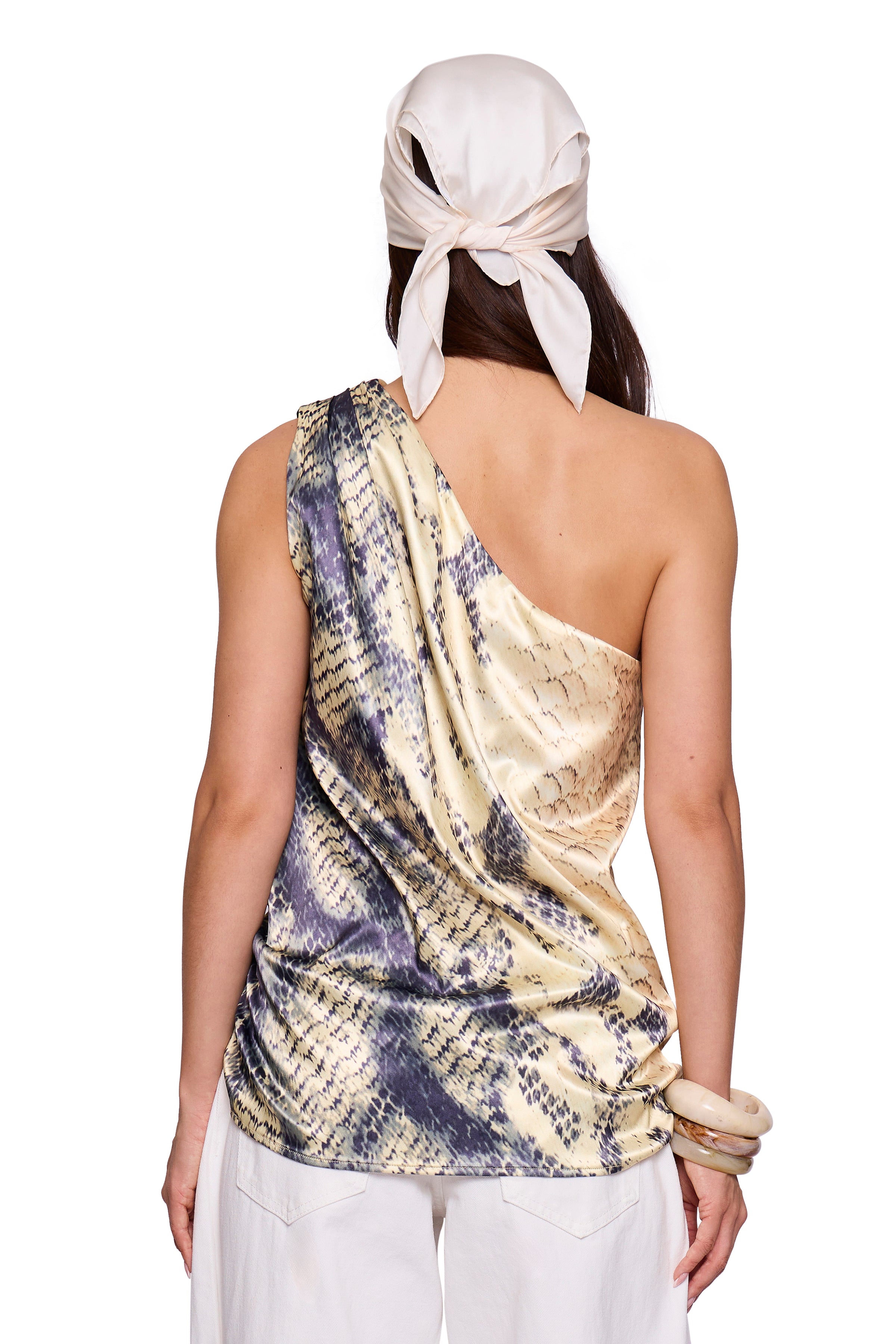 Yellow One Shoulder Top Print