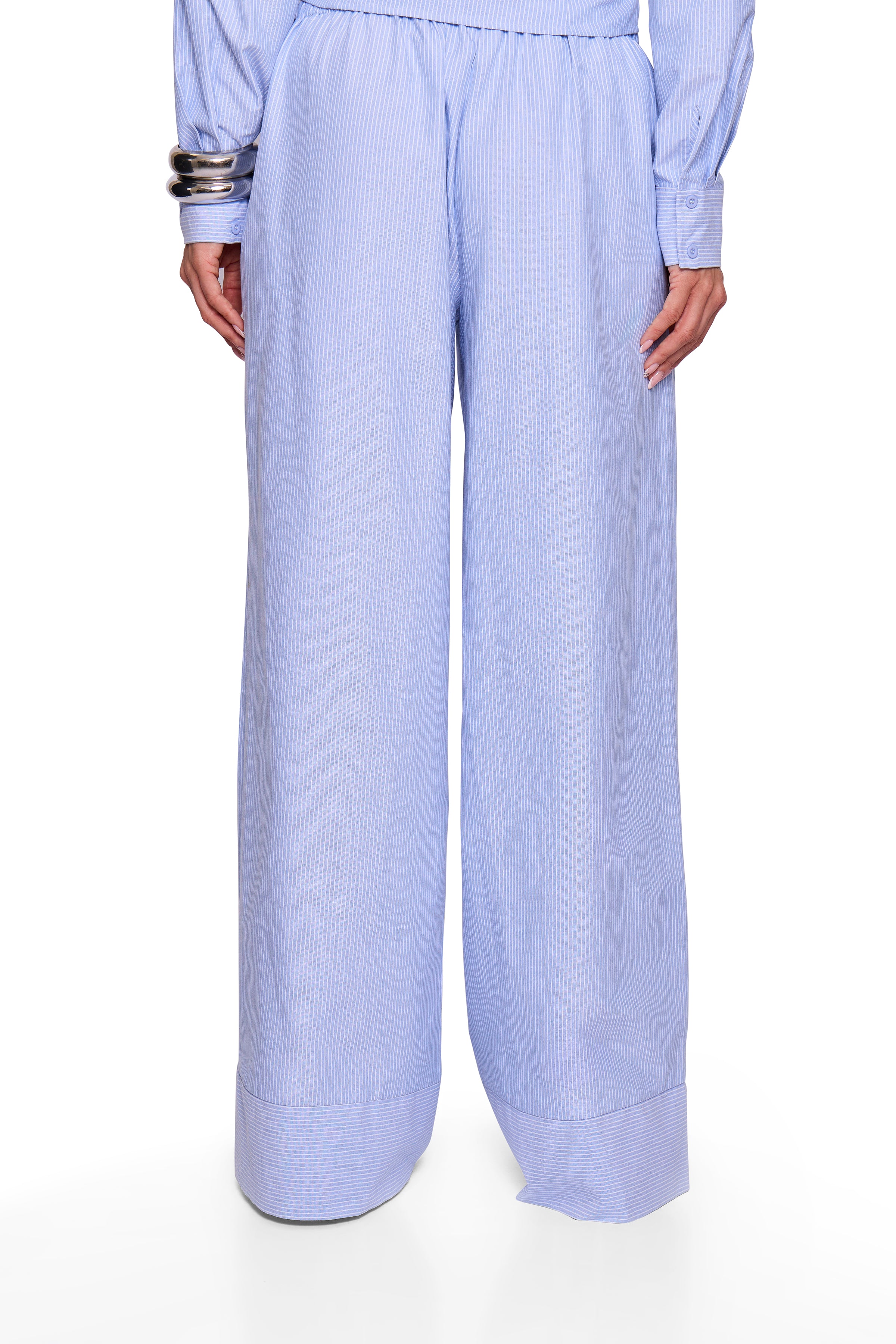 Blue Pinstripe Wide Trouser
