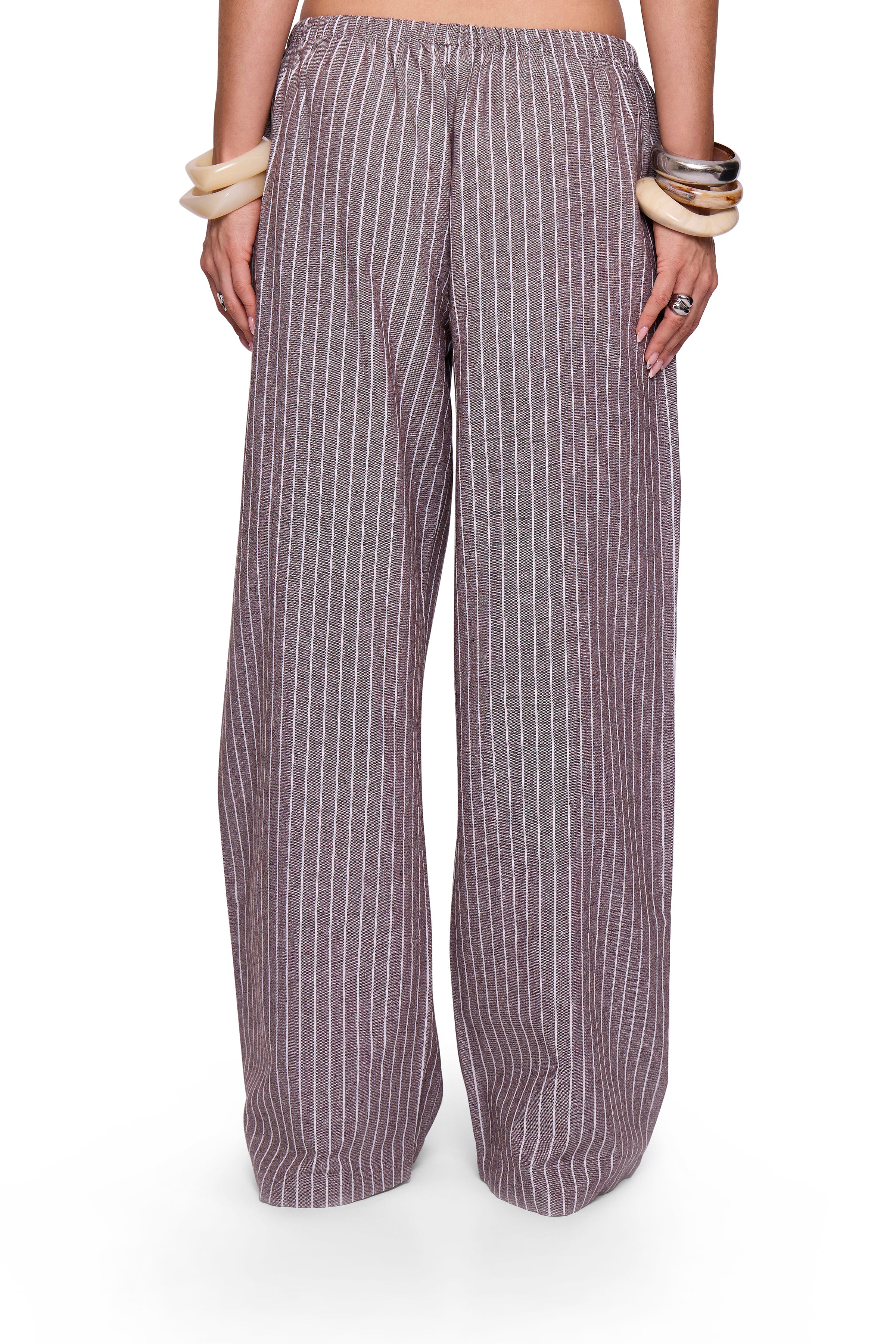 Brown Pinstripe Button Wide Trouser