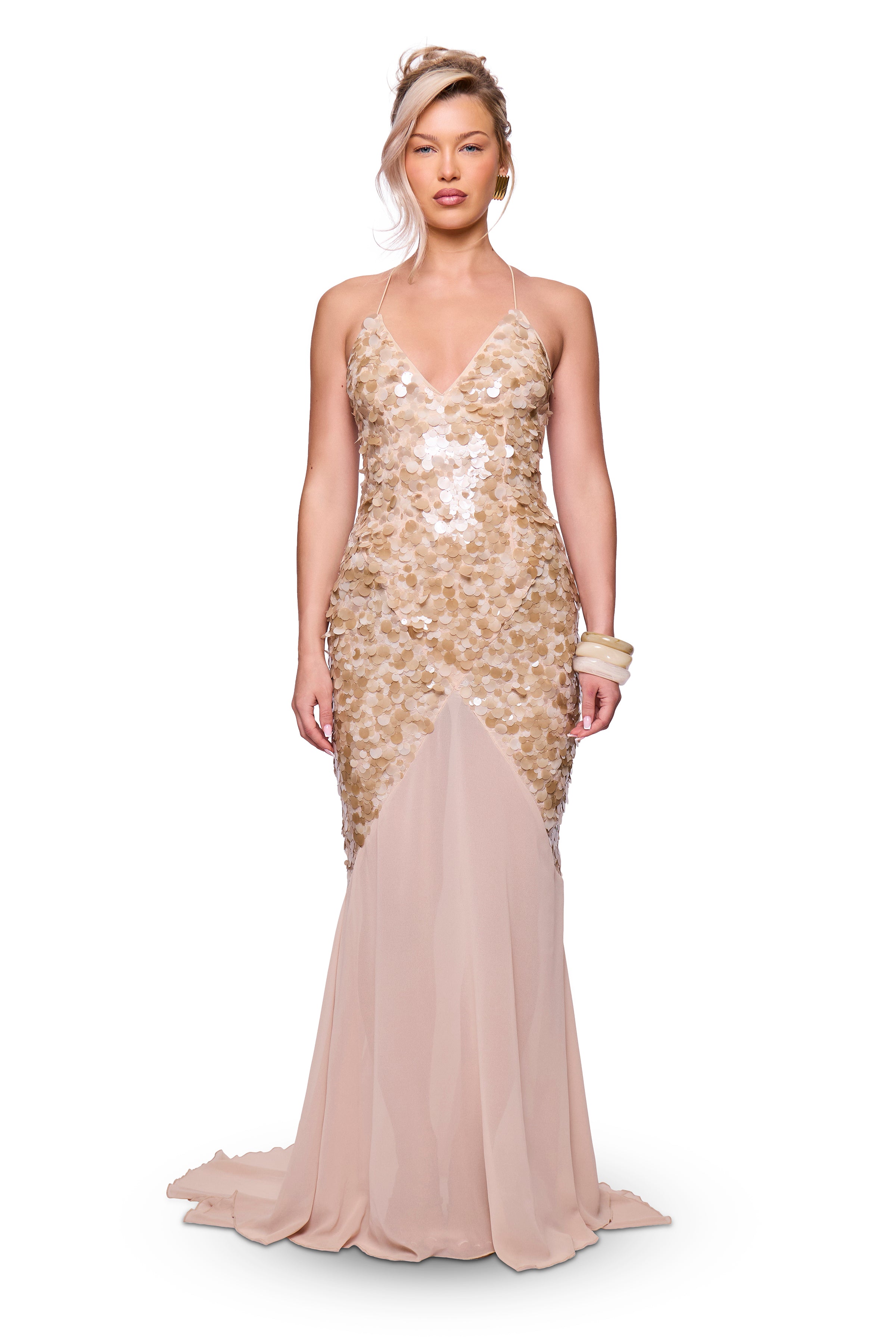 Taupe Sequin Maxi Dress