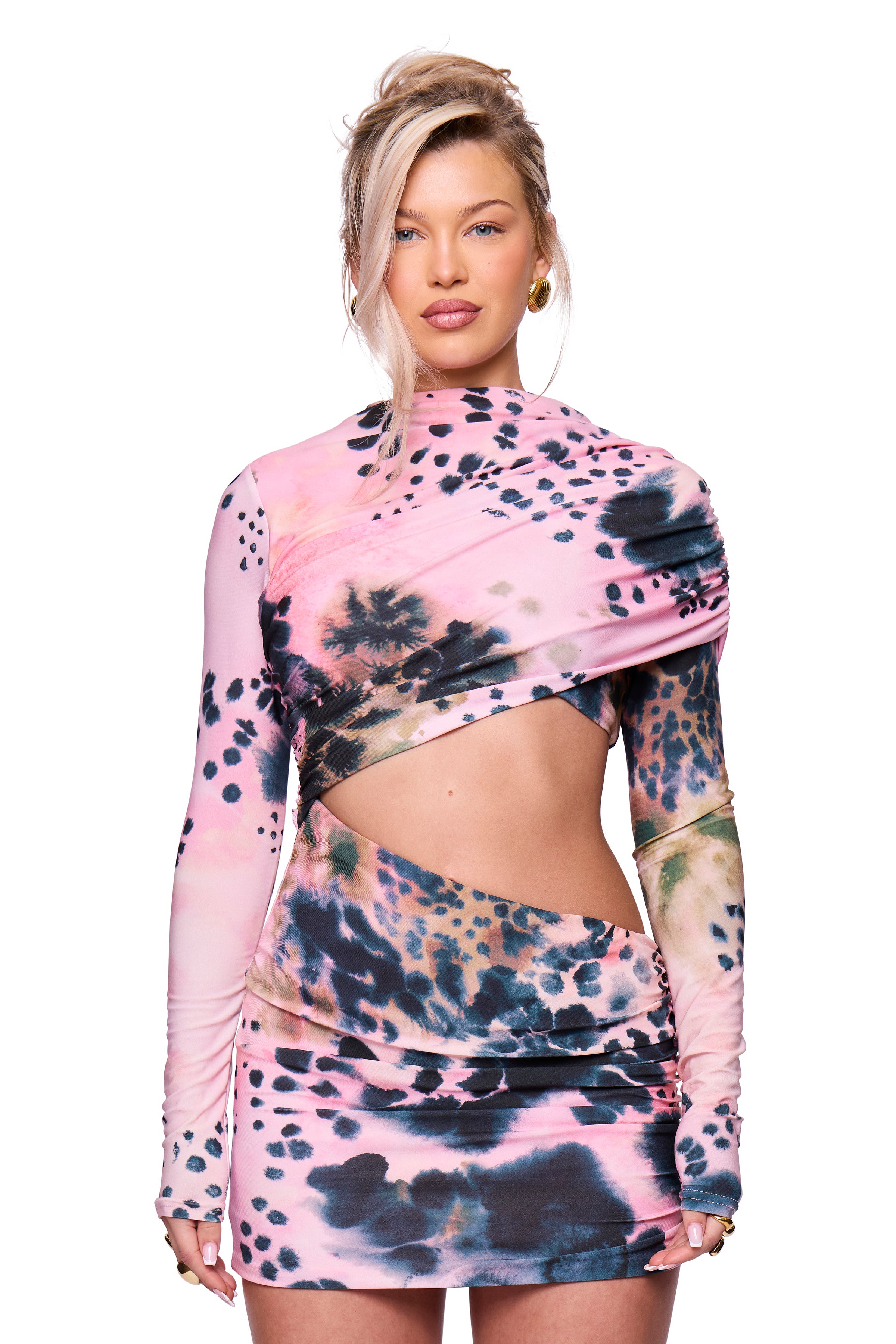 Pink Printed Mini Dress