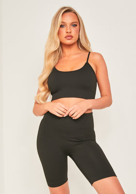 Milly Black Seamless Built In Bra Top and Shorts Set