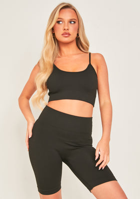 Milly Black Seamless Built In Bra Top and Shorts Set