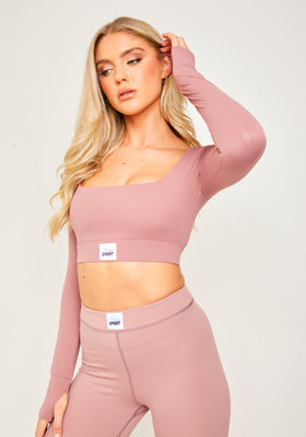 Tarah Rose Missy Sport Tab Logo Thick Gym Long Sleeve Crop Top