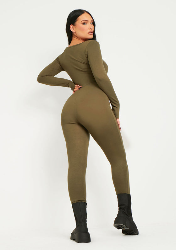 Soph Khaki Wide Neck Jumpsuit