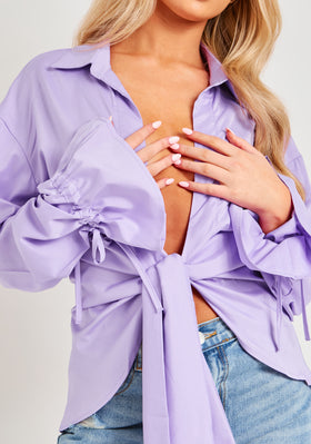 Aphrodite Lilac Plunge Drape Detail Shirt