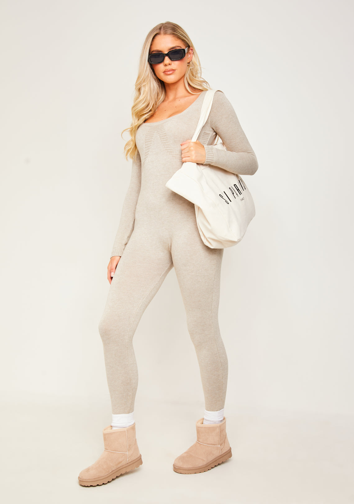 Savannah Oatmeal Knitted Long Sleeve Jumpsuit Women's Jumpsuits