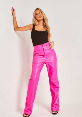 Jourdana Pink Pu High Waisted Trouser