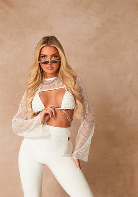 Boléro Ajouré En Crochet Avec Un Motif Raffiné - Blanc