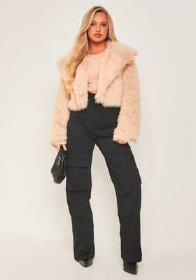 Allie Beige Faux Fur Oversized Collar Coat