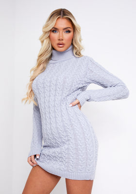 Raquel Grey Cable Knit Jumper Dress
