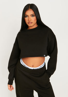 Emily Black Missy Tab Detail Cropped Sweatshirt