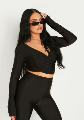 Farrah Black Disco Sweetheart Neckline Top