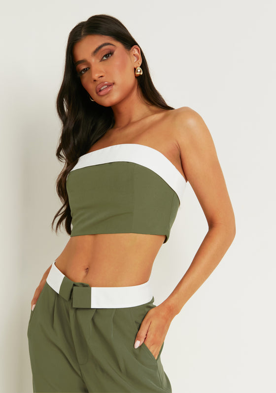 Kaysie Khaki Fold Over Bandeau Top