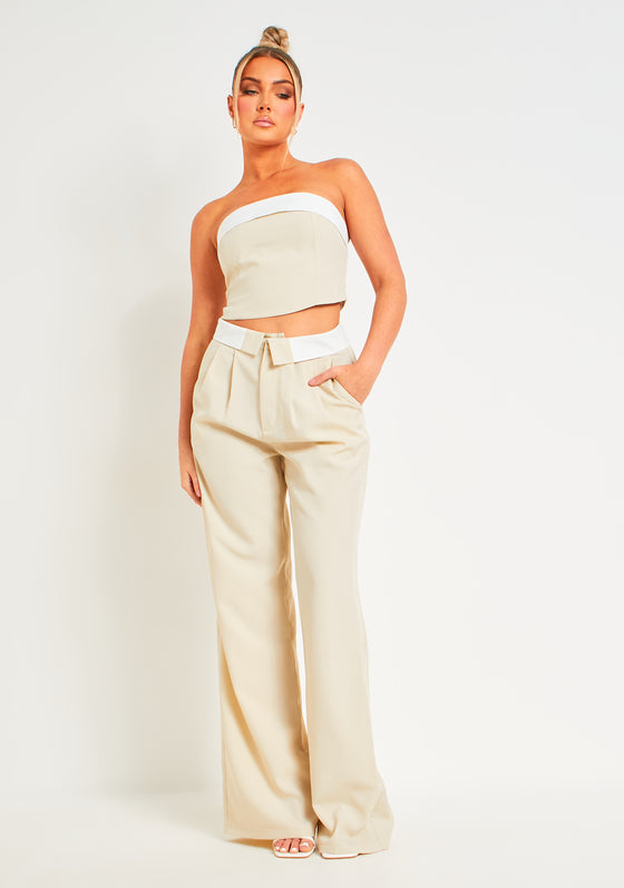 Stone Faux Leather Low Rise Wide Leg Trousers  PrettyLittleThing