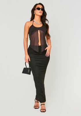 Vienna Black Overlay Low Rise Maxi Skirt