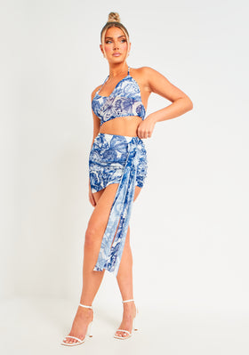 Sasha Blue Butterfly Print Mesh Mini Skirt