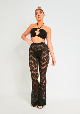 Alice Black Lace Fit And Flare Trousers