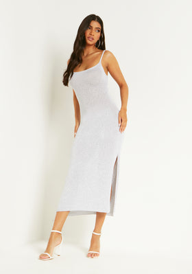 Skylar Silver Metallic Knit Midi Dress