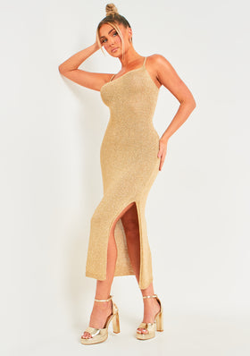 Skylar Gold Metallic Knit Midi Dress
