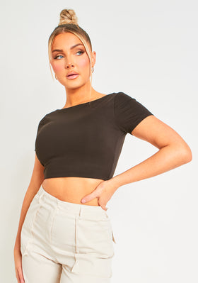 Elle Black Premium Sculpt Backless Crop Top