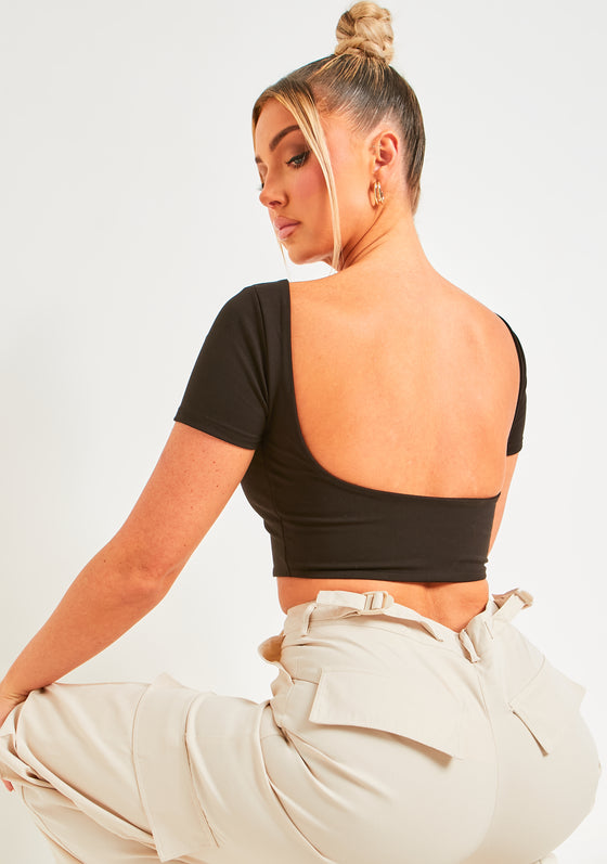 Elle Black Premium Sculpt Backless Crop Top
