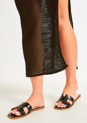 Riley Black Croc Effect Sandals