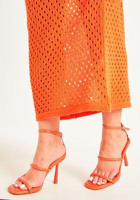 Justine Orange Square Toe Strappy Heels