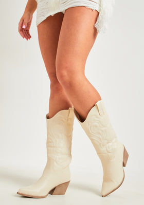 Carmella Beige Cowboy Boots