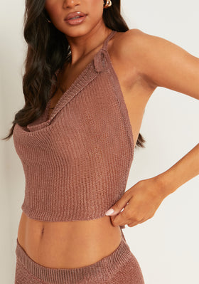 Kali Bronze Metallic Knit Cowl Top