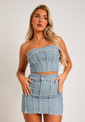 Tilly Pastel Blue Distressed Denim Corset Top