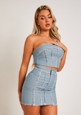 Malisha Pastel Blue Distressed Denim Mini Skirt