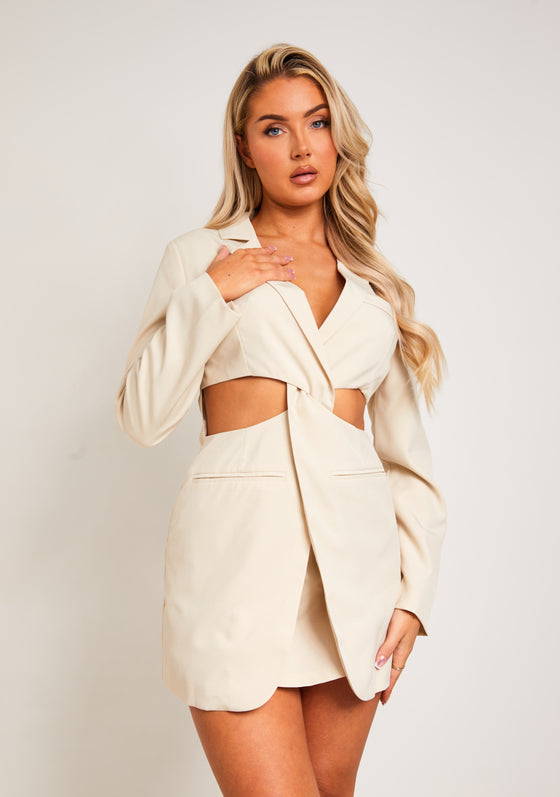 Lucy Cream Twist Front Blazer Dress
